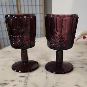 Vintage | L G Wright Paneled Grape Amethyst Wine/Water Glass Goblets | Set 2
